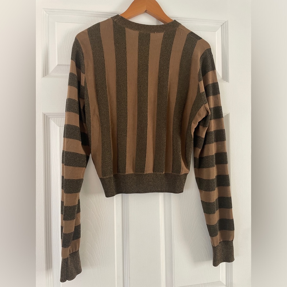 & Other Stories Crop Sweater Striped Black & Brown Shimmer Size Medium - Picture 2 of 4